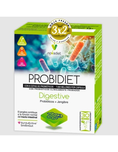 Pack 3x2 Probidiet Digestive Envase de 30 cápsulas gastrorresistentes. de Novadiet