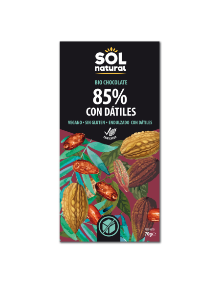 Pack 10 Tabletas Chocolate Dark 85% con Dátiles Bio 70g
