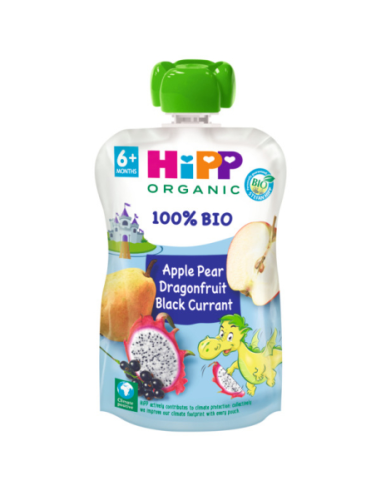 Pouches Bio Hipp 100 g Sabor Dragón, Manzana, Pera y Grosella