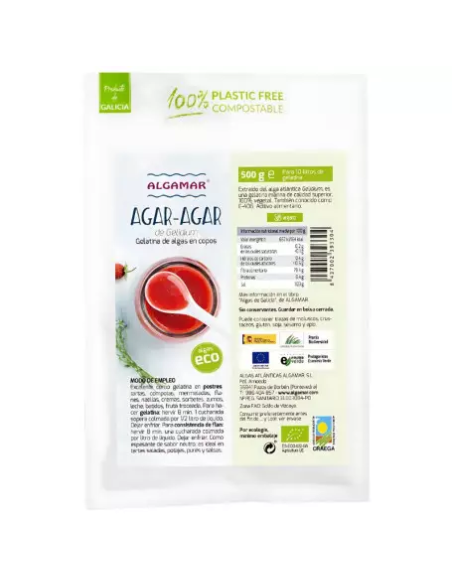 Alga Agar Agar Copos Bio 500g - Natural y Vegano Algamar