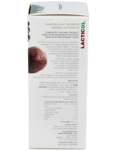 Lacticol Ecologico Jugo De Chucrut 200Ml de Soria Natural