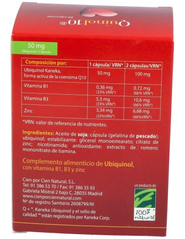 Quinol 10 50Mg. 90Cap. de Cien Por Cien Natural