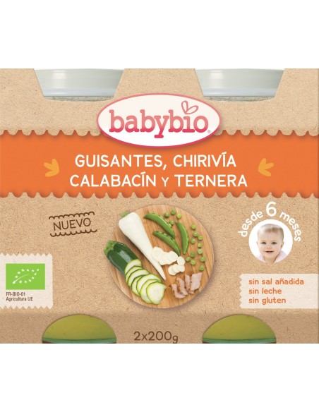 Babybio Menú Guisantes, Chirivía, Calabacín y Ternera